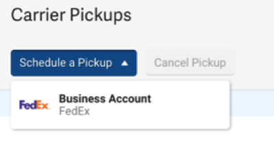 Schedule a pickup drop-down menu with FedEx account selected