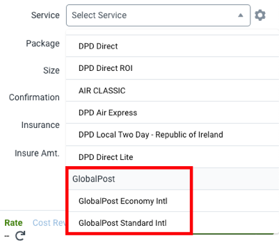 Service drop-down menu with GlobalPost services highlighted