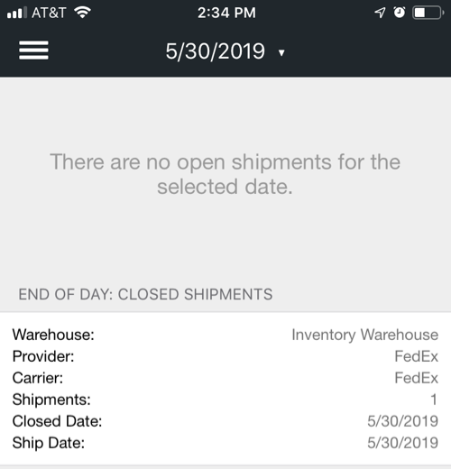 Mobile end of day view screen
