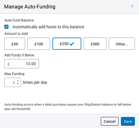 Manage Auto-Funding popup with Automatically add funds enabled