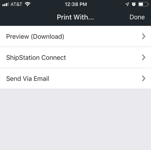 Mobile Print Label Option menu