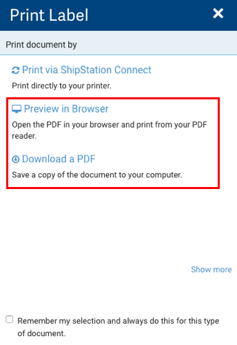 Red box highlights: Download PDF, & Preview in Browser options in pop-up.