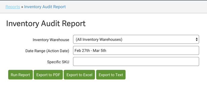 Inventory Audit Report options.