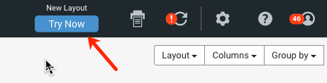 The toolbar shows a try now button under New Layout