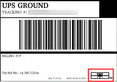 UPS label sample with the package icon highlighted.
