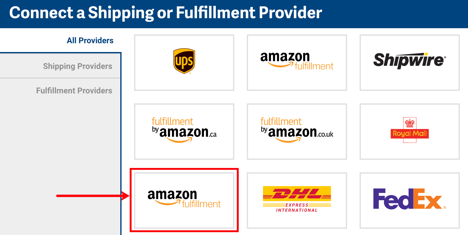 Available Carriers Tiles with arrow pointing to the second instance of a highlighted Amazon Fulfillment tile.