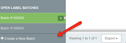 Orders left-hand sidebar. Red arrow points to Create a New Batch button at screen bottom.