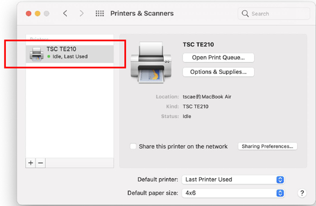 Mac Printers and Scanners screen with new printer successfully added and available to print.